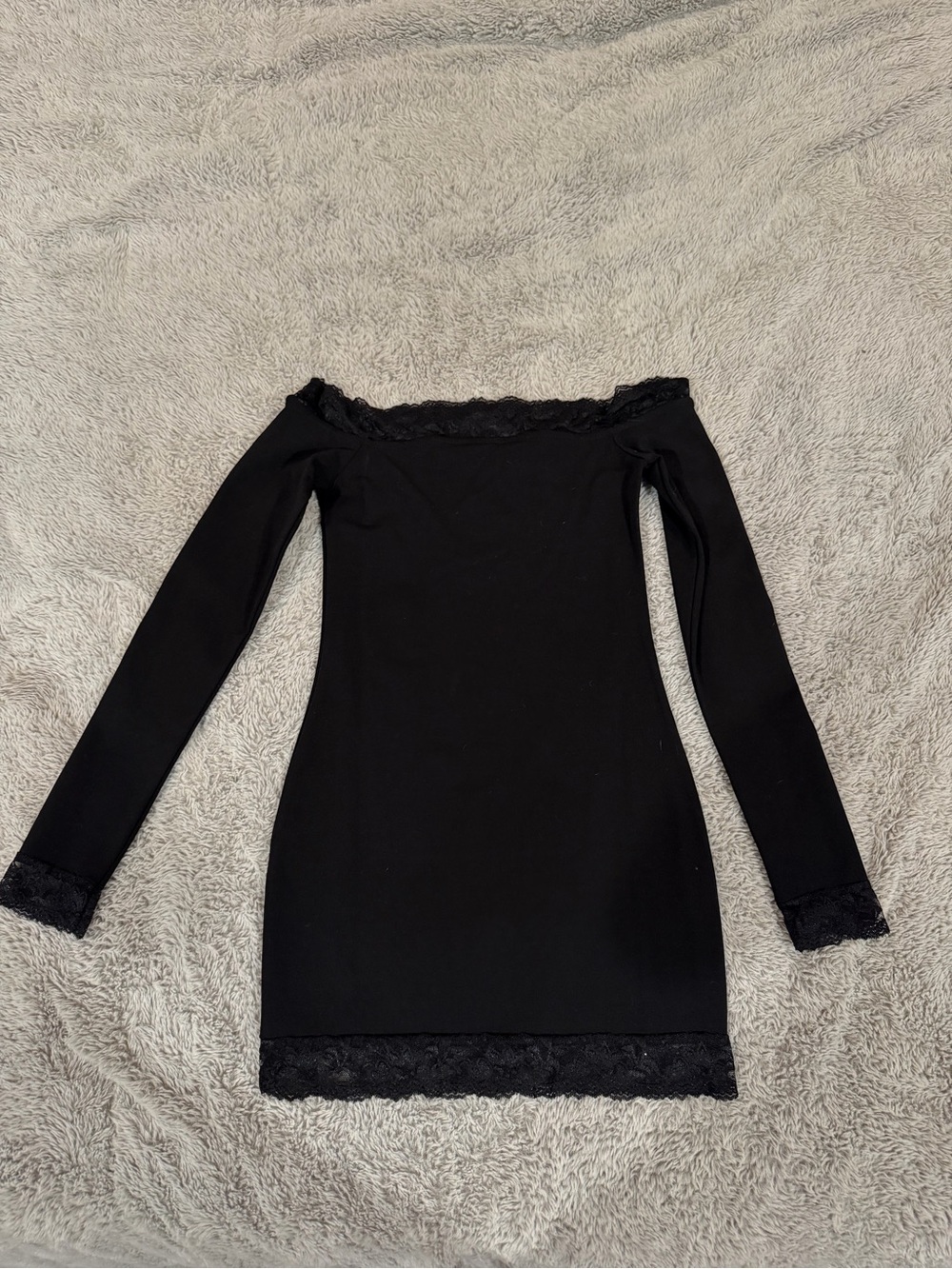 Edikted Off-Shoulder Black Lace-Trim Dress